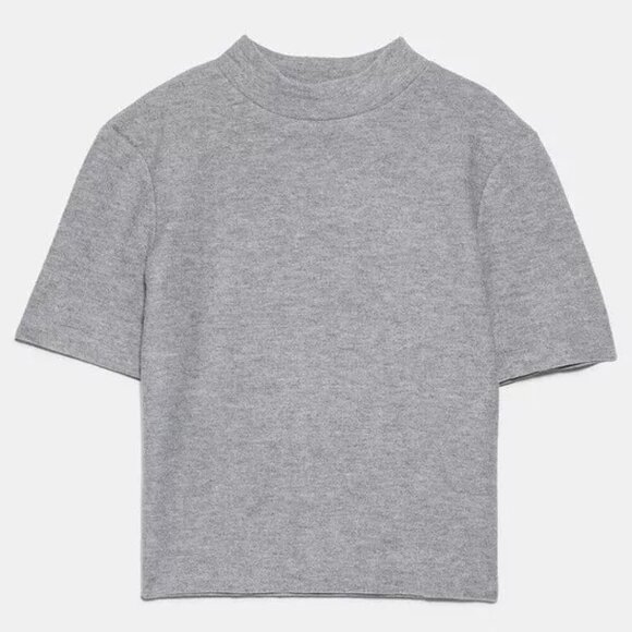 Zara | EUC Trafaluc Gray Mock Neck Short Sleeve Knit Sweater Top Size Large - Picture 3 of 8
